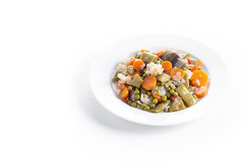 Sticker - Menestra de verduras or Spanish vegetable stew isolated on white background. Copy space