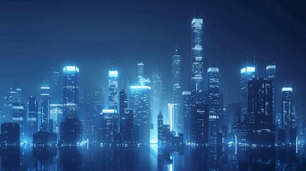 Aufkleber - Minimalist cityscape with glowing outlines of skyscrapers, each subtly illuminated.