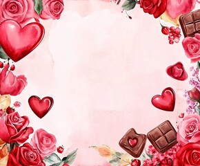 Wall Mural - valentine card with roses and heart