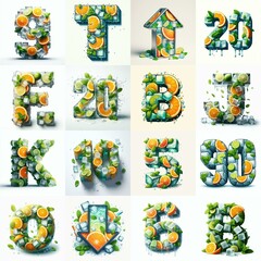  Ice cubes and mints and citrus Lettering Typeface. AI generated illustration