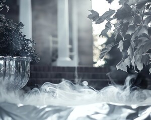 Wall Mural - Silver fog lends a sophisticated aura to an eerie Halloween scene.