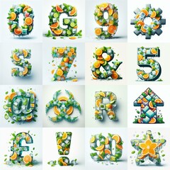 Wall Mural - Ice cubes and mints and citrus Lettering Typeface. AI generated illustration