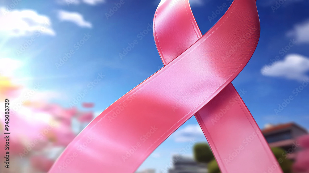 Breast Cancer Awareness Month – a large pink ribbon shining under the ...