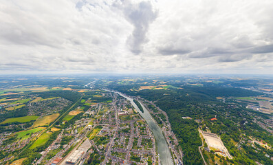 Namur, Belgium. Panorama of the city. Summer day, cloudy weather. Aerial view