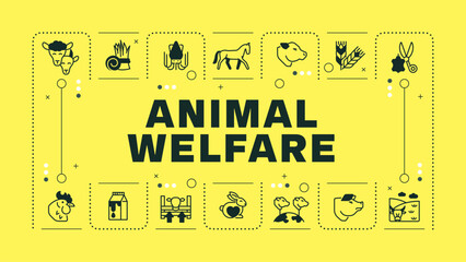 Wall Mural - Animal welfare yellow word concept. Dairy food, natural. Livestock farming, ecosystem. Visual communication. Vector art with lettering text, editable glyph icons. Hubot Sans font used