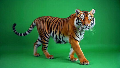 Wall Mural - tiger on a greenscreen background