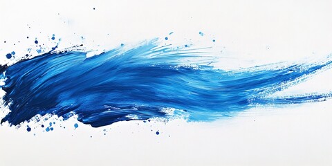 Dynamic abstract image featuring a bold brushstroke of vibrant blue paint on a white background.