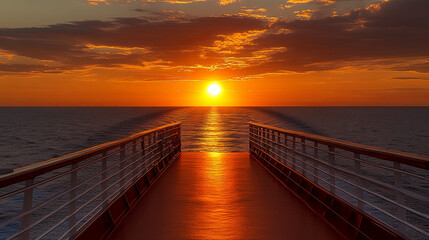 Wall Mural - Golden sunset over the ocean viewed from a wooden pier