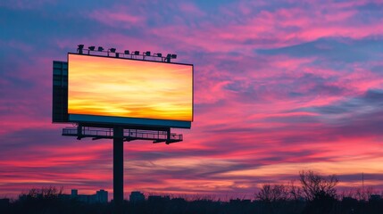 Landscape billboard 2 sided for advertising at cloud sunset sky background