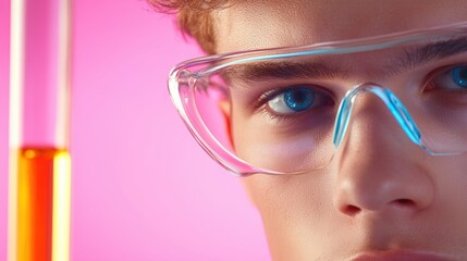 Canvas Print - A photograph of a student conducting an experiment with a focus on the reaction taking place in a test tube, highlighting the visual aspect of experimentation.