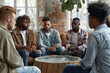 © FutureStock - Counseling, group and psychology discussion with group of diversity people in therapy for depression, stress and anxiety.