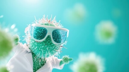 Canvas Print - A humorous depiction of a bacteria wearing a lab coat and goggles, highlighting its role in scientific research.