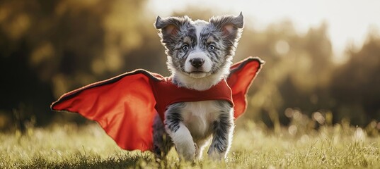 Poster - Adorable Blue Merle Australian Shepherd with Bat Wings