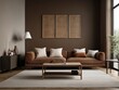 © free - Modern Living Room with Brown Leather Sofa and Wooden Coffee Table