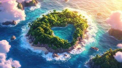 Sticker - Heart Shaped Island in the Tropical Paradise