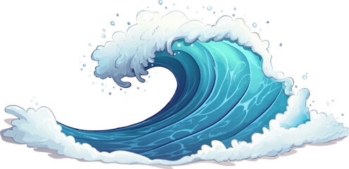 Cartoon depiction of a large wave, isolated on a white background. Detailed