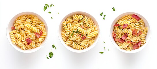 Poster - Isolated spaghetti carbonara cooking with bacon, parmesan cheese, and pasta, a popular and traditional Italian dish.