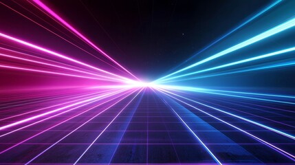 Aufkleber - This is a 3D rendering of a metallic flooring with a blue neon light reflection strip with fast technology futuristic backgrounds.