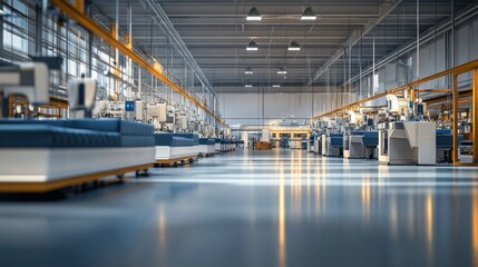 Poster - A large industrial building with many machines and a lot of space