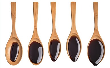 Aufkleber - An isolated collection of spoons with tomato sauce or ketchup, shown close up.