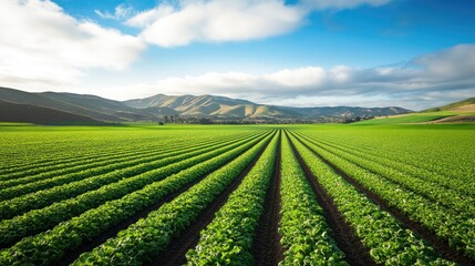 Canvas Print - A vibrant lettuce field in Salinas Valley, stretching across the landscape under a bright sky