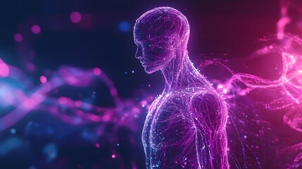 Wall Mural - 5. **create an abstract representation of a hologram of a human body, with artistic, flowing lines a