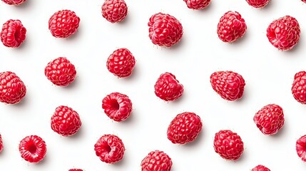 Poster - Fresh Red Raspberries pattern with an isolated background, summer fruit for refreshing, high Vitamin berries.