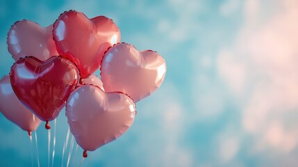 Wall Mural - Heart Shaped Balloons Against a Cloudy Sky