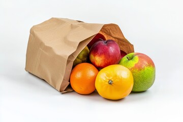 Aufkleber - Isolated on white background, an image of a shopping paper bag filled with fruit and vegetables for delivery.