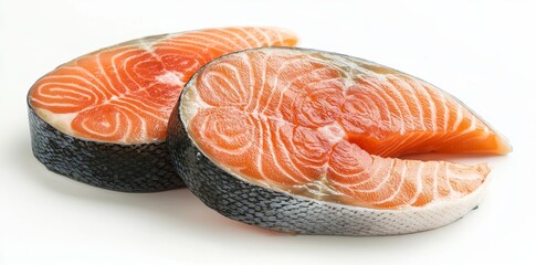 Poster - Slices of thick salmon fillets for steak grill menu, popular fish that is high in protein and nutrients.