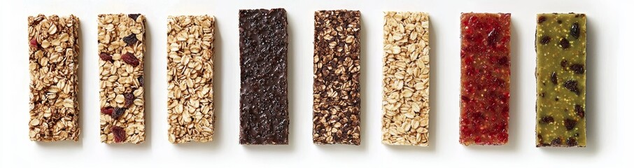 Aufkleber - An image of a healthy energy protein bar with almonds, seeds, nuts, and other ingredients isolated against a dark background.