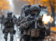 © Professional Agency - SWAT officers in tactical gear engage armored vehicle on an autumn day near a park
