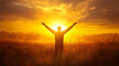 © 柳迪 付 - A Man Standing in the Field with His Arms Raised Towards the Sky, Embracing the Freedom and Vastness of the Outdoors, Capturing a Moment of Joy and Connection with Nature, Ideal for Representing Theme