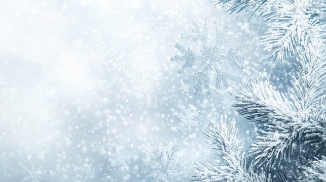 A serene, wintery background with detailed snowflakes and space for holiday text. The design is perfect for a classic, elegant Christmas wallpaper.