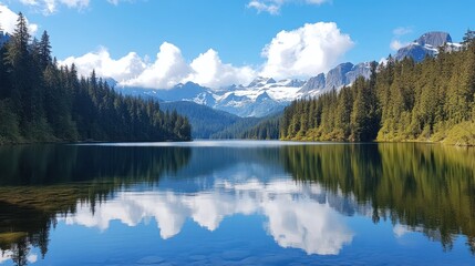 Wall Mural - A beautiful lake surrounded by trees and mountains