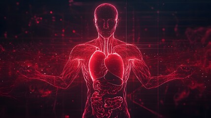 Wall Mural - 14. **illustrate a holographic human body with an emphasis on the cardiovascular system, showcasing 