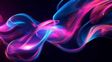 Wall Mural - The image features an abstract, fluid, and organic shape with vibrant neon colors, primarily pink, blue, and purple, swirling together. 