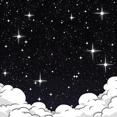 Wall Mural - A black and white image of a starry night sky with clouds