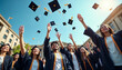 © abu - At a graduation ceremony, hundreds  students are captured in the moment of tossing their caps into the ai