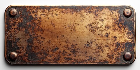 Wall Mural - Aged Gold Metal Plate with Scratches and Rivets, Creating a Rustic, Textured, and Industrial Look on white background