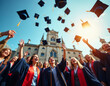© abu - At a graduation ceremony, hundreds  students are captured in the moment of tossing their caps into the ai