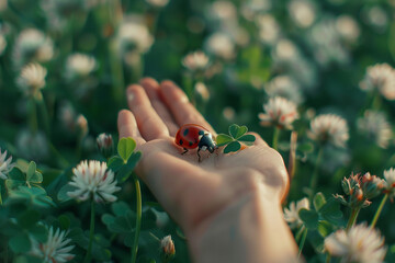 Wall Mural - Generative ai picture of person playing with animal