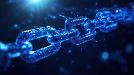 Poster - Abstract Blue Digital Chain Link - Blockchain Technology Concept.