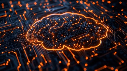 Poster - Glowing Brain Shape on Circuit Board - Artificial Intelligence, Technology, Digital Mind Concept.