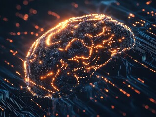 Poster - Glowing Brain on Circuit Board - Abstract Concept of Artificial Intelligence and Technology.