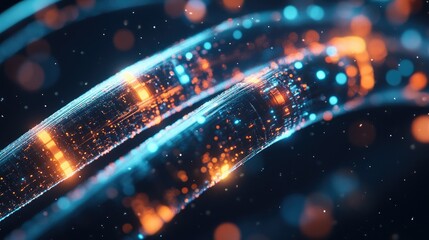 Poster - A close-up of a fiber optic cable with glowing signals, representing high-speed network technology.