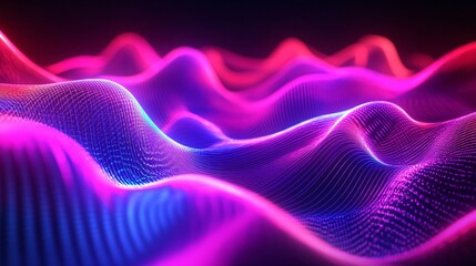 Wall Mural - Neon glowing waveforms in a dark, futuristic background