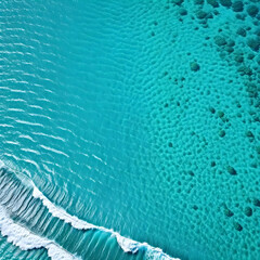 Sticker - Aerial view beautiful of sea waves from drone. Stock image of blue color of ocean water, sea surface, sunset. Top view on turquoise waves, clear water surface texture.