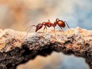 red ant macro photography - close-up of an insect on a rock - nature wildlife image