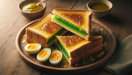 Wall Mural - a plate of kaya toast, a popular Malaysian and Singaporean snack